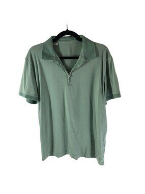 Selected Homme Mens Polo Shirt 1/2 Zip Short Sleeve Polo Cotton Blend Green L